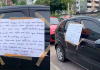 Mulher descobre traição e cola cartaz de término no carro do companheiro, em rua de Belém: 'crie vergonha na cara'