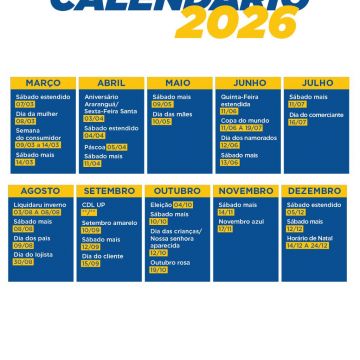 Comércio de Araranguá terá calendário especial com Sábados Mais, horários estendidos e ações ao longo de 2026