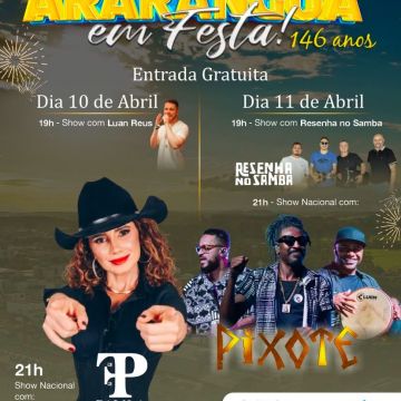 Araranguá em Festa terá shows nacionais e programação gratuita