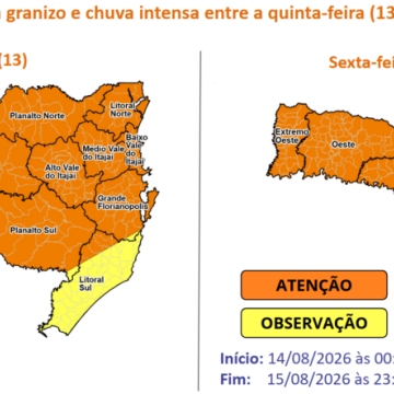 Santa Catarina tem risco de temporais com granizo e chuva intensa nos próximos dias