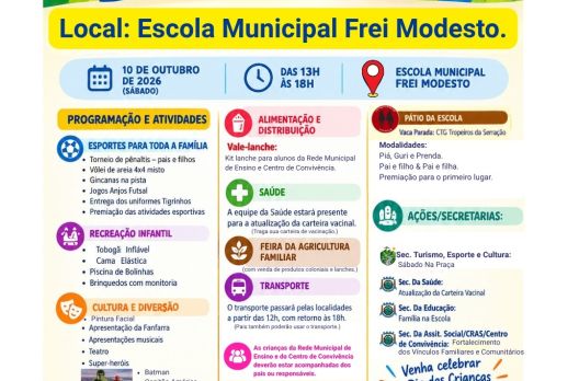 EMEF Frei Modesto será palco do Sábado na Praça Especial Dia das Crianças de Timbé do...