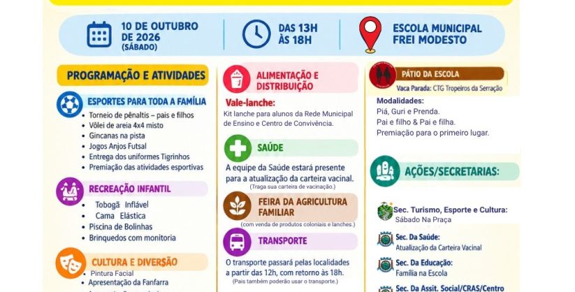 EMEF Frei Modesto será palco do Sábado na Praça Especial Dia das Crianças de Timbé do Sul