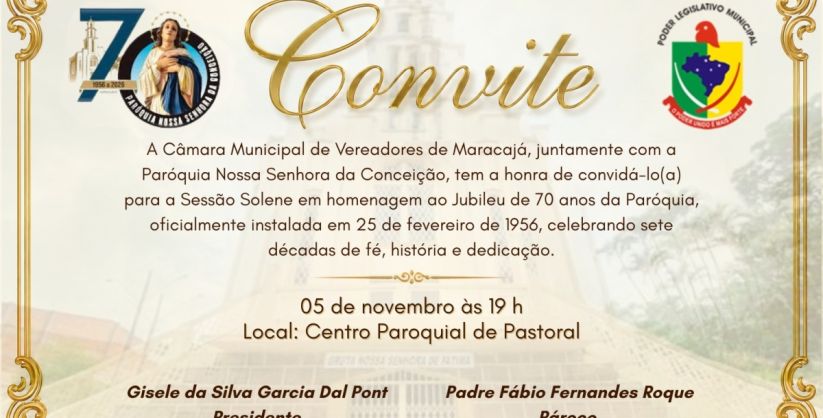 Solene em homenagem aos 70 anos da Paróquia Nossa Senhora da Conceição em Maracajá